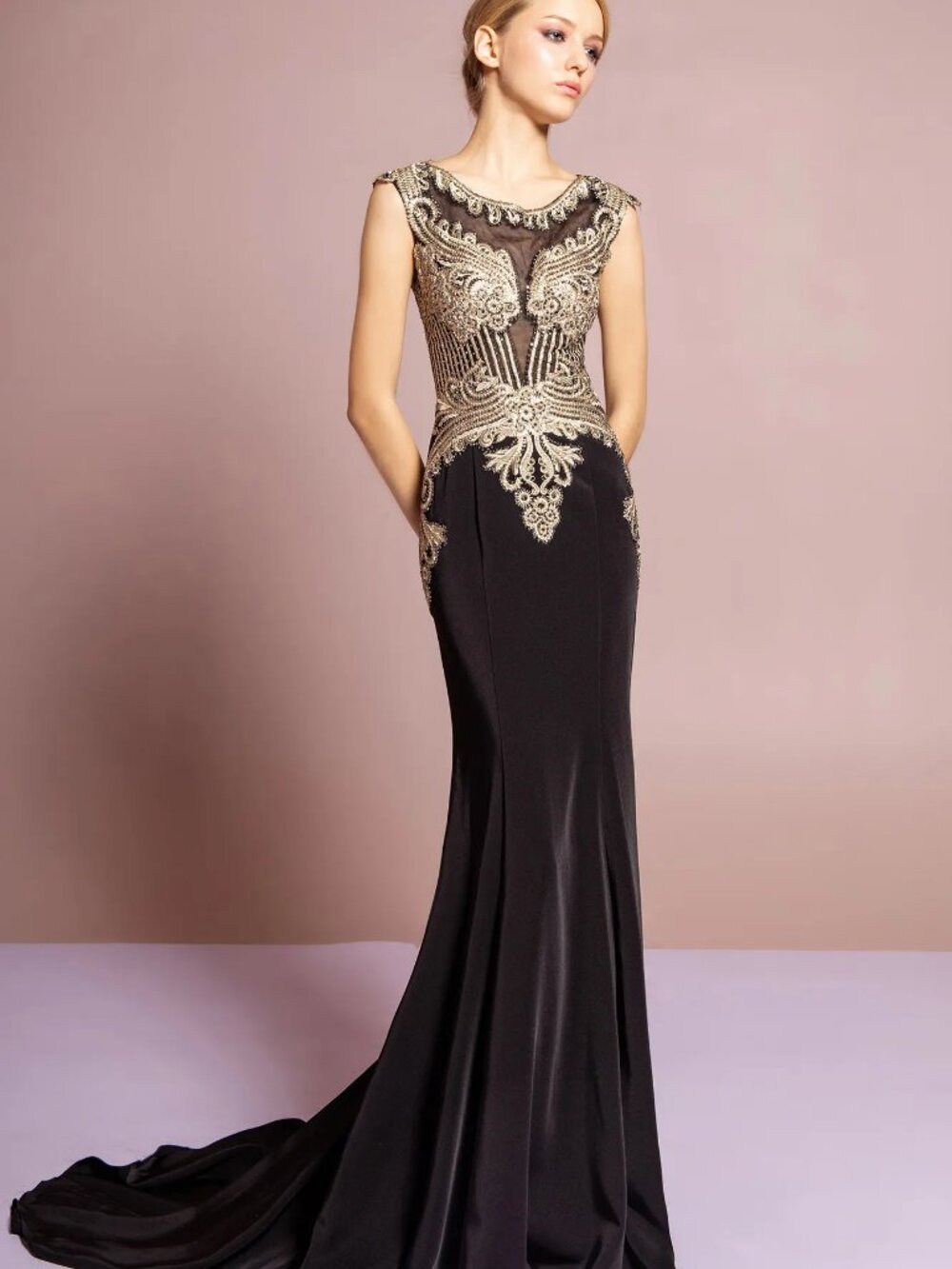 NEW BLACK Jersey Evening Gown Floor Length Formal Elegant Stunning GL1461
